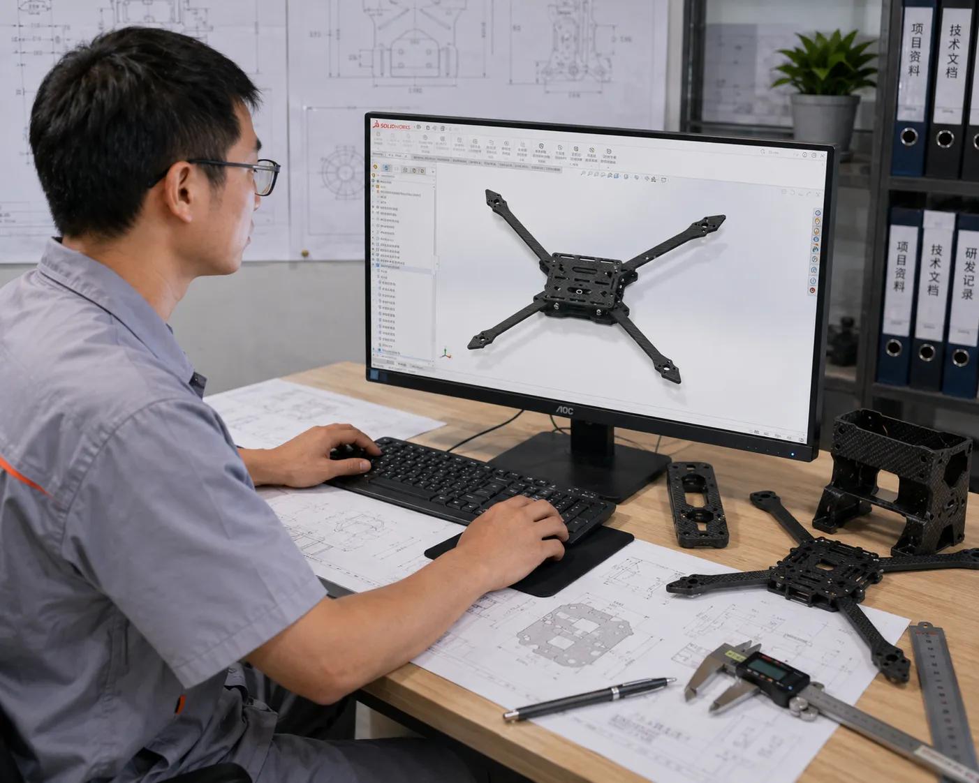 Carbon fiber product engineering design and R&D development with CAD modeling for custom composite components